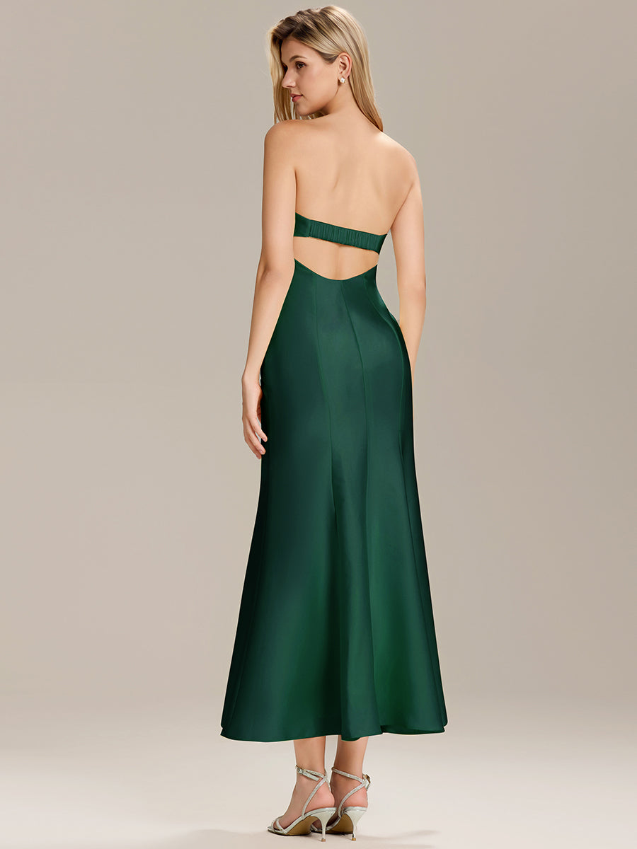 Color=Dark Green | Custom Solutions Strapless Fishtail High Stretch Maxi Wedding Guest Dress-Dark Green 6