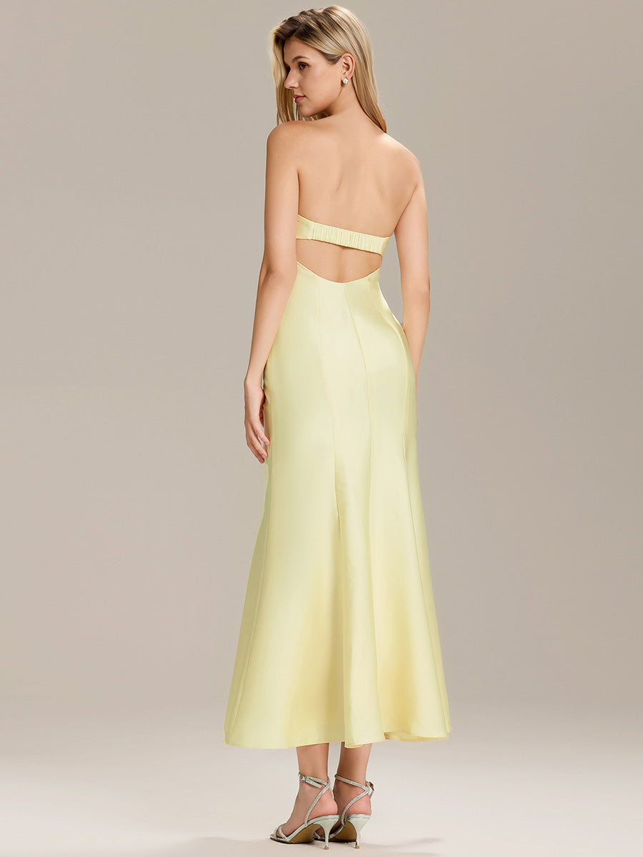 Color=Yellow | Custom Solutions Strapless Fishtail High Stretch Maxi Wedding Guest Dress-Yellow 12