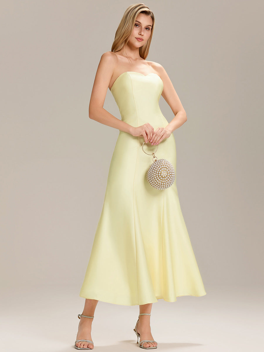 Color=Yellow | Custom Solutions Strapless Fishtail High Stretch Maxi Wedding Guest Dress-Yellow 14