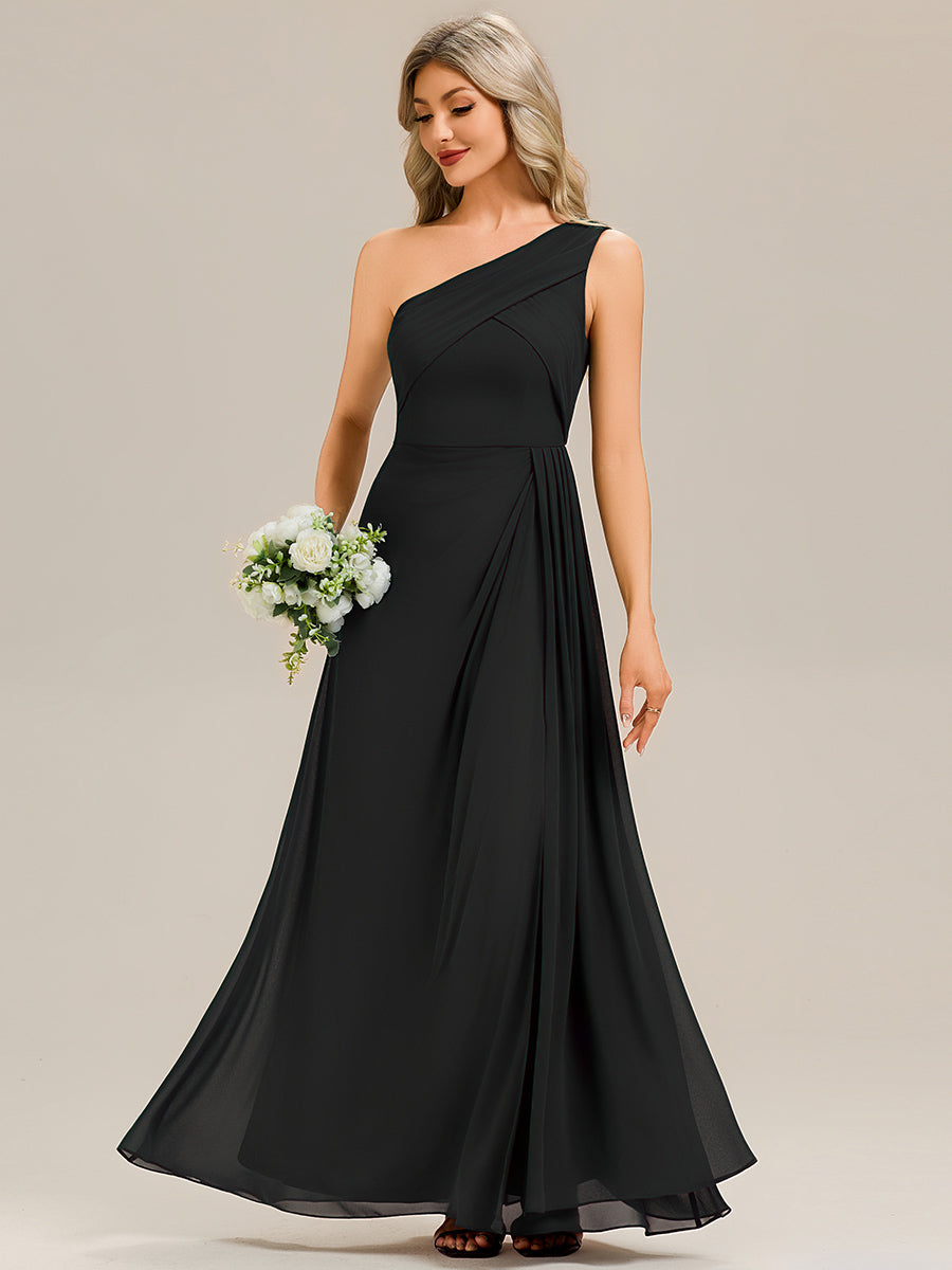 Color=Black | Custom Solutions Strapless Asymmetrical Gathered Sheath Midi Bridesmaid Dresses-Black 4