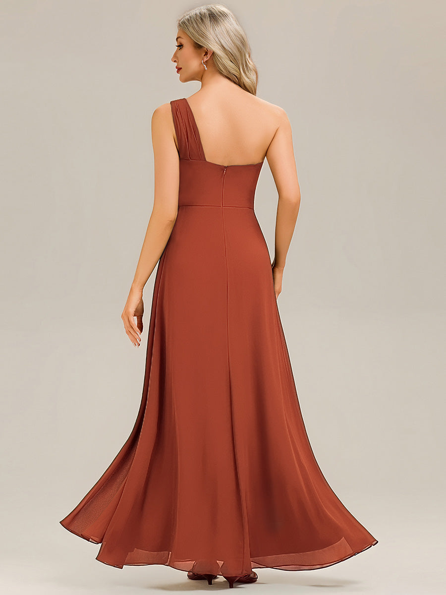 Color=Burnt Orange | Custom Solutions Strapless Asymmetrical Gathered Sheath Midi Bridesmaid Dresses-Burnt Orange 8