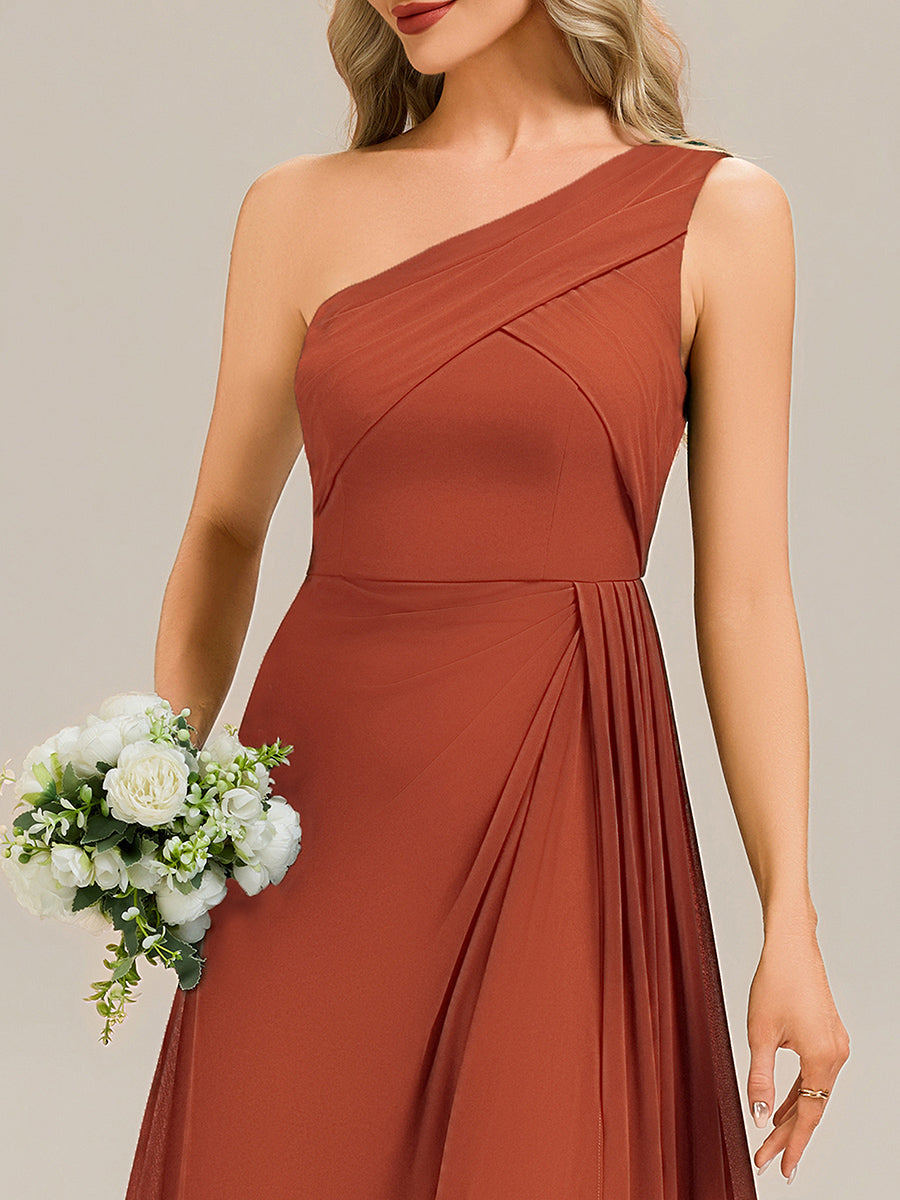 Color=Burnt Orange | Custom Solutions Strapless Asymmetrical Gathered Sheath Midi Bridesmaid Dresses-Burnt Orange 9