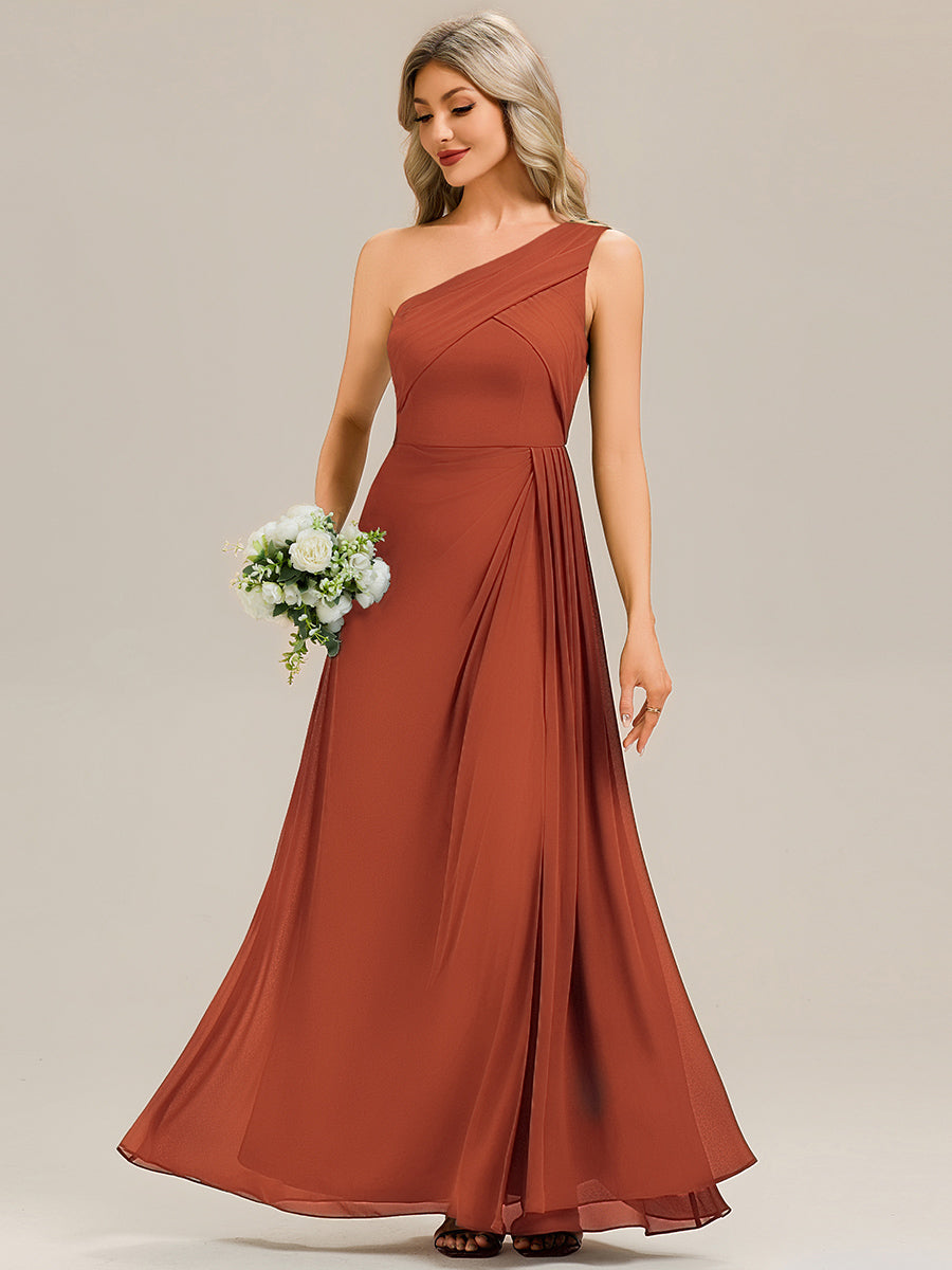 Color=Burnt Orange | Custom Solutions Strapless Asymmetrical Gathered Sheath Midi Bridesmaid Dresses-Burnt Orange 7