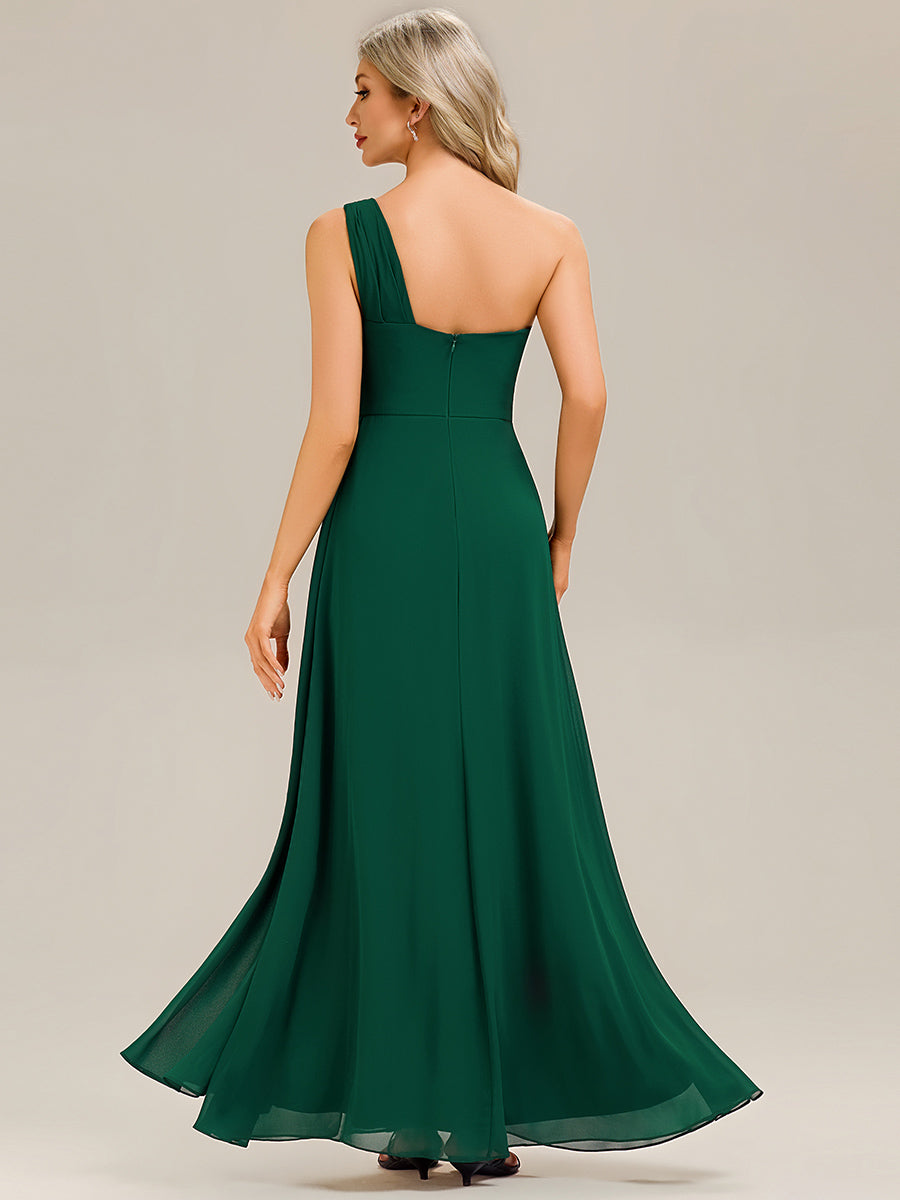 Color=Dark Green | Custom Solutions Strapless Asymmetrical Gathered Sheath Midi Bridesmaid Dresses-Dark Green 11
