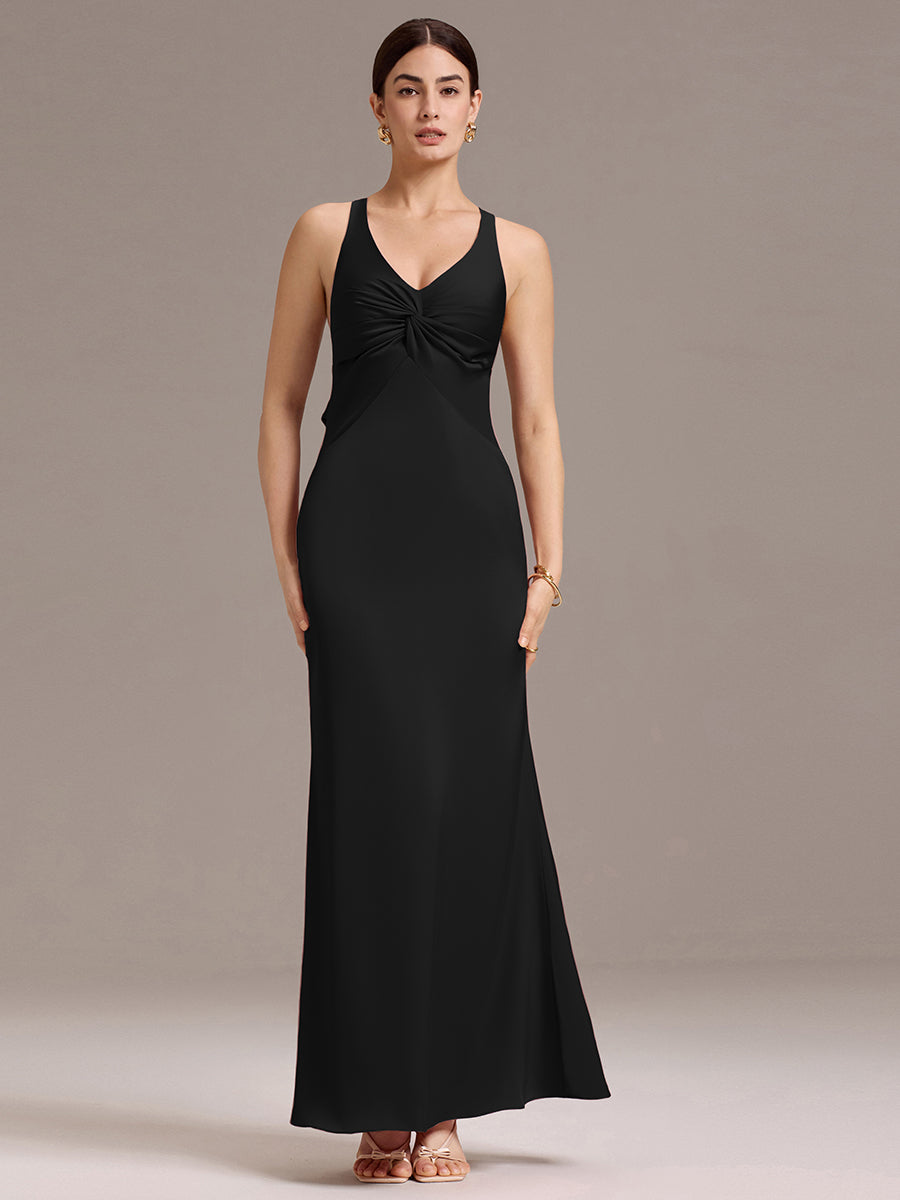 Color=Black | Custom Solutions Sleeveless Deep V-Neck Backless Mermaid Floor Length Bridesmaid Dresses-Pink