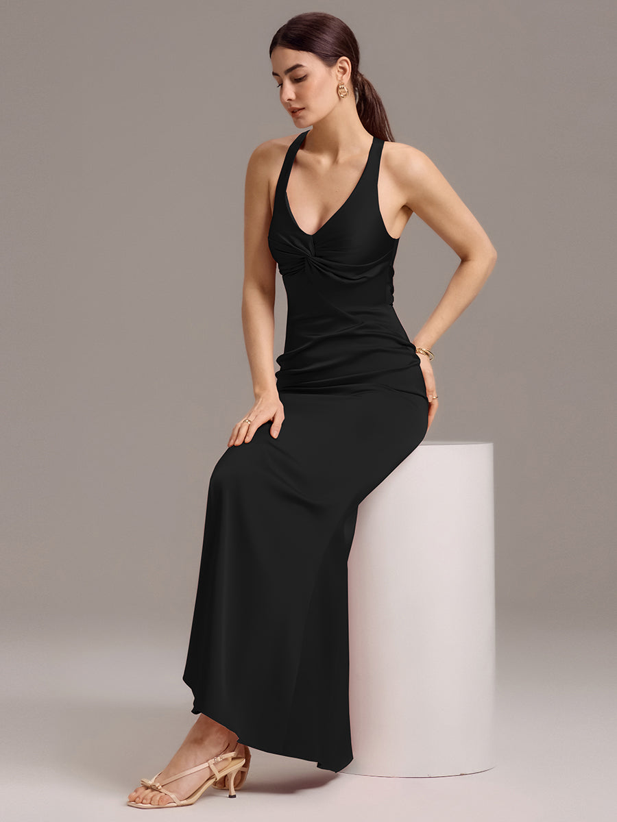 Color=Black | Custom Solutions Sleeveless Deep V-Neck Backless Mermaid Floor Length Bridesmaid Dresses-Pink