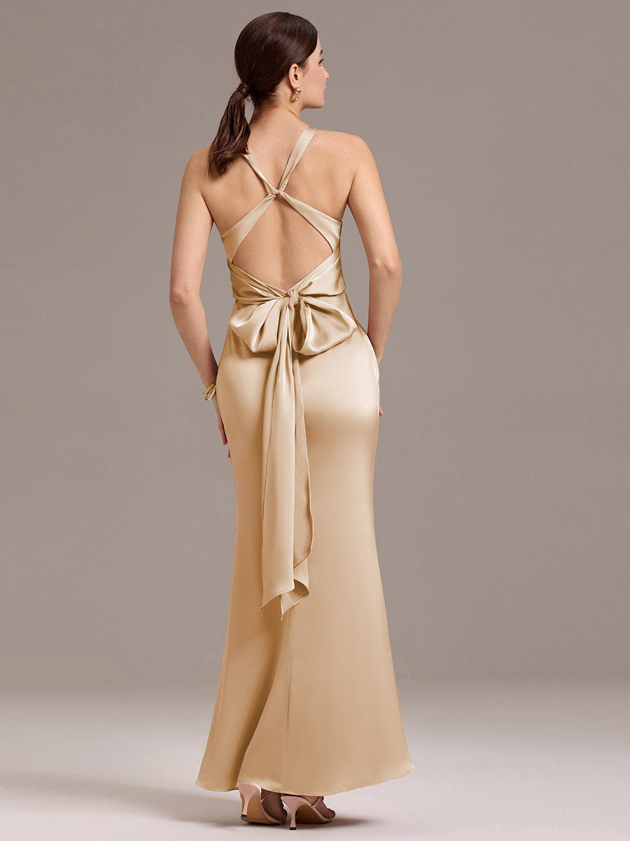 Color=Champagne | Custom Solutions Sleeveless Deep V-Neck Backless Mermaid Floor Length Bridesmaid Dresses-Pink