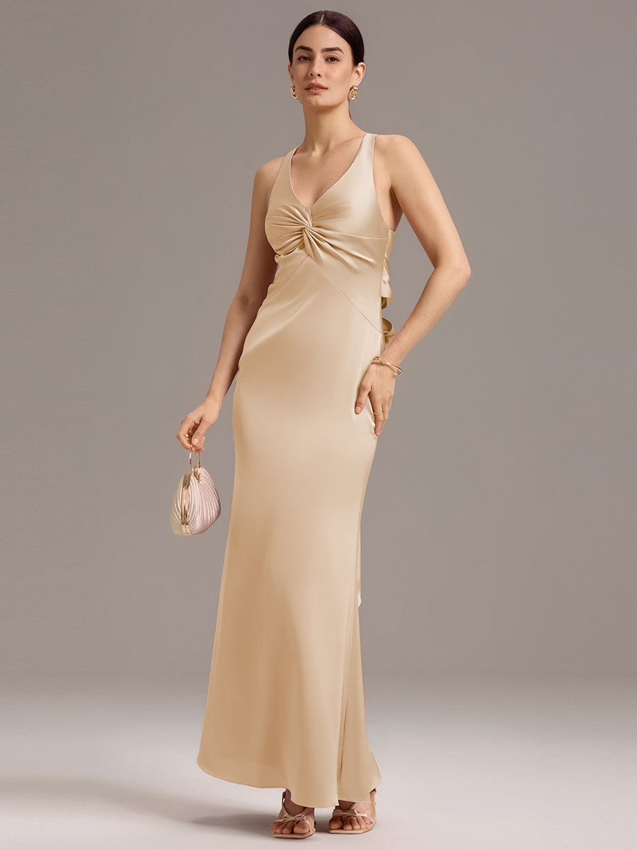 Color=Champagne | Custom Solutions Sleeveless Deep V-Neck Backless Mermaid Floor Length Bridesmaid Dresses-Pink