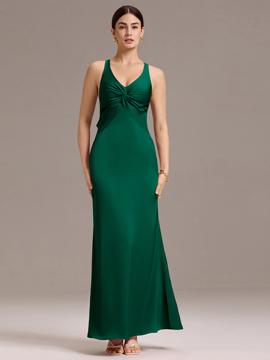 Color=Dark Green | Custom Solutions Sleeveless Deep V-Neck Backless Mermaid Floor Length Bridesmaid Dresses-Pink