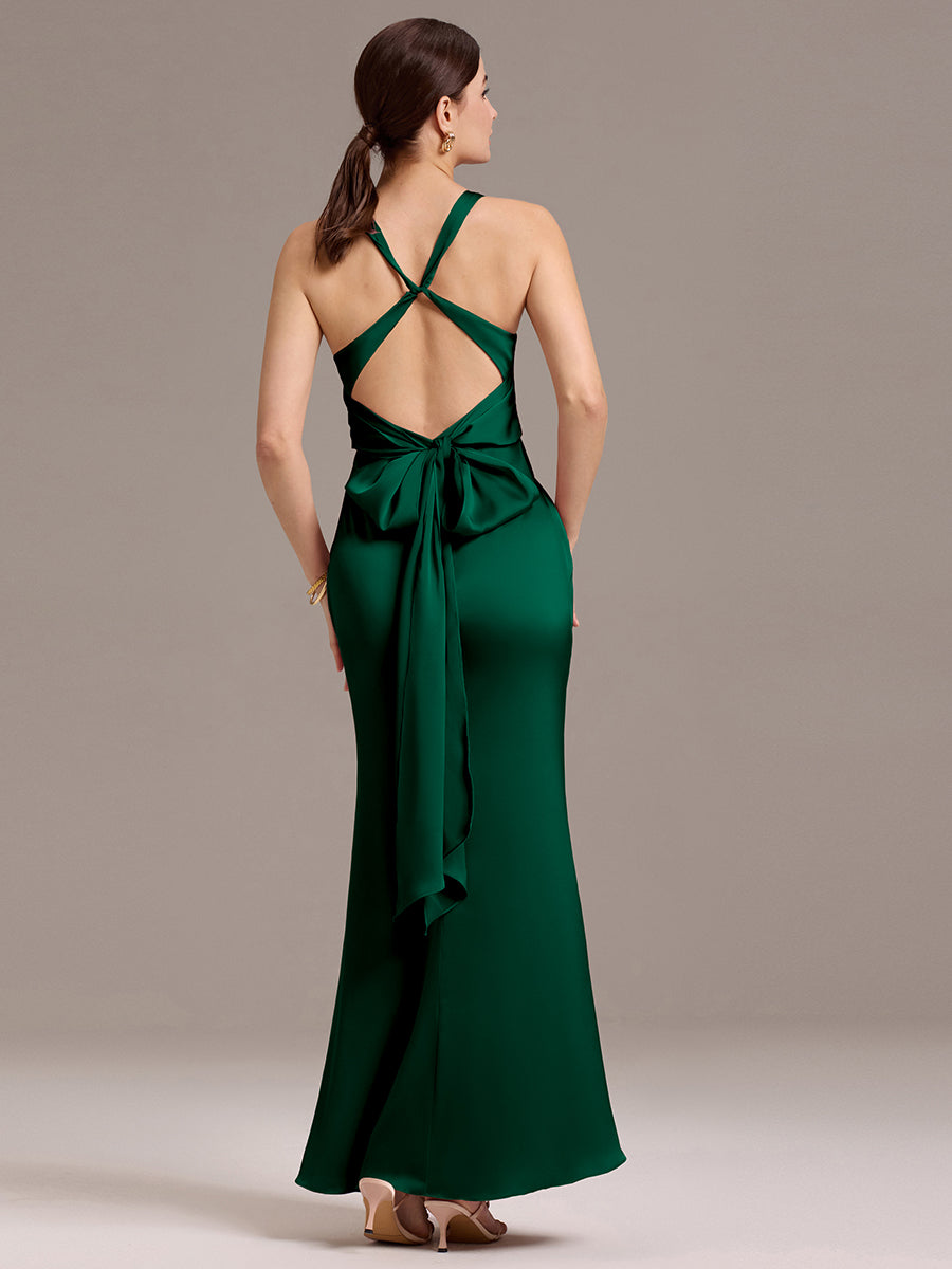 Color=Dark Green | Custom Solutions Sleeveless Deep V-Neck Backless Mermaid Floor Length Bridesmaid Dresses-Pink