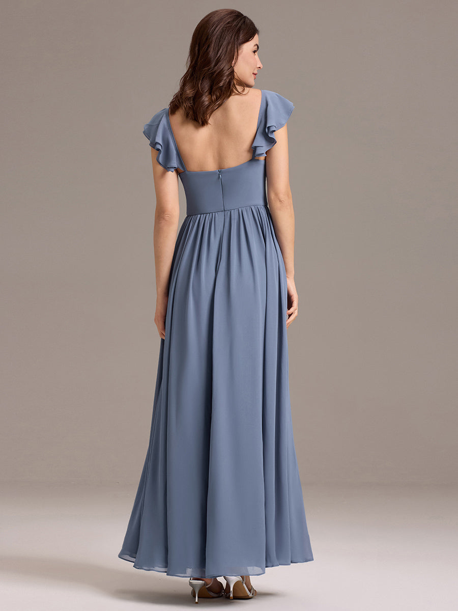 Color=Dusty Blue | Custom Made Sleeveless One Shoulder Pleated A-Line Floor Length Bridesmaid Dresses-Dusty Blue 2