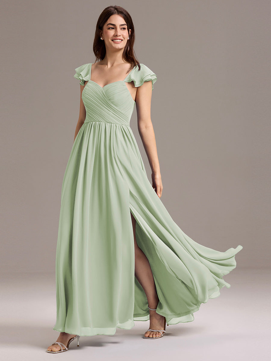 Color=Mint Green | Custom Made Sleeveless One Shoulder Pleated A-Line Floor Length Bridesmaid Dresses-Mint Green 15
