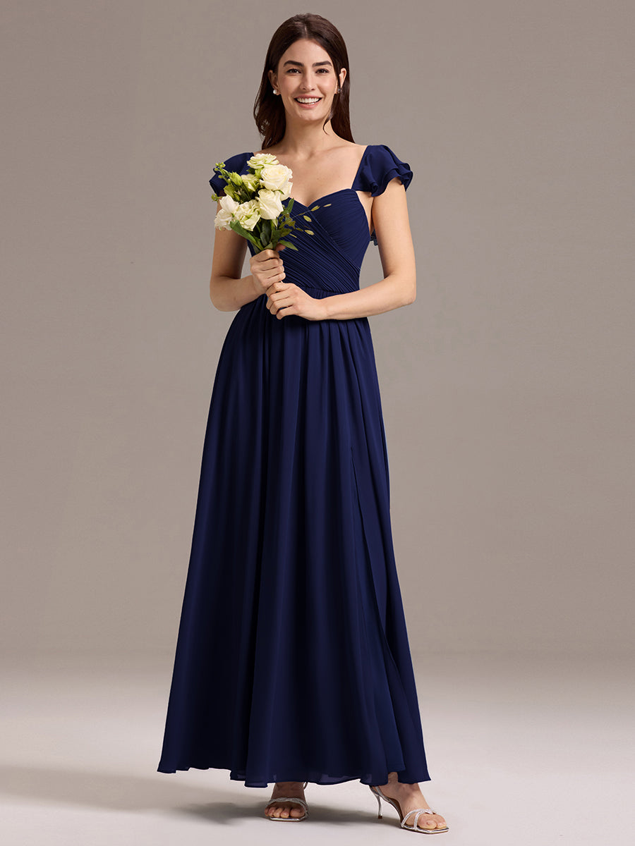 Color=Navy Blue | Custom Made Sleeveless One Shoulder Pleated A-Line Floor Length Bridesmaid Dresses-Navy Blue 19