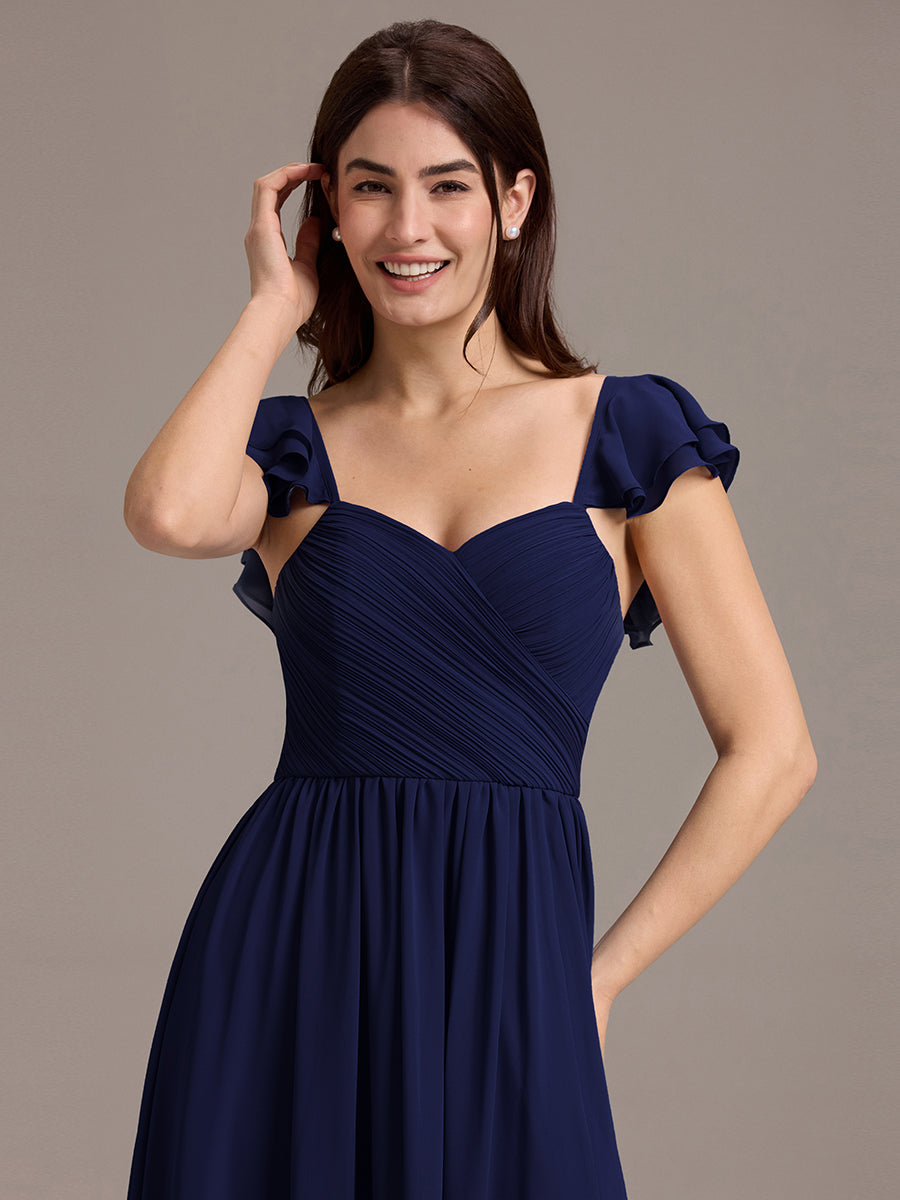 Color=Navy Blue | Custom Made Sleeveless One Shoulder Pleated A-Line Floor Length Bridesmaid Dresses-Navy Blue 18