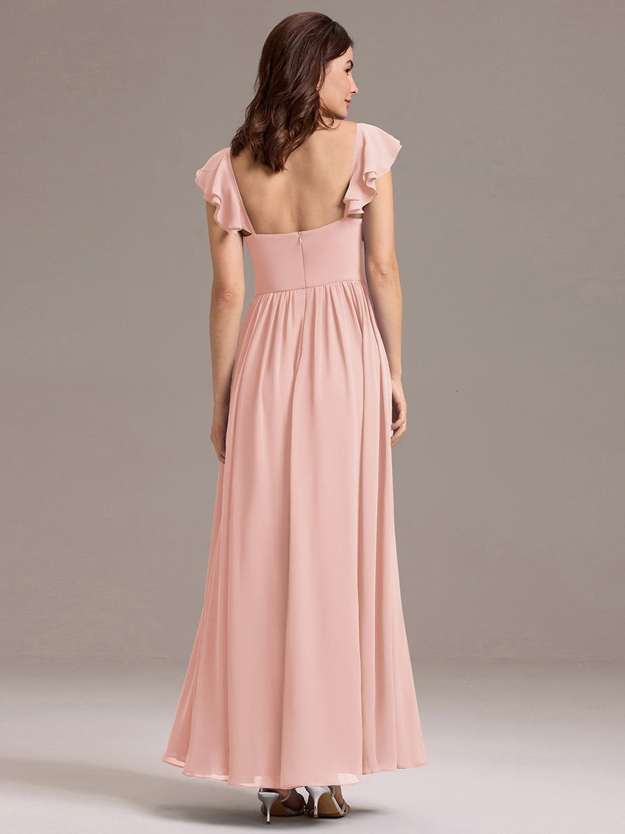 Color=Pink | Custom Made Sleeveless One Shoulder Pleated A-Line Floor Length Bridesmaid Dresses-Pink 22