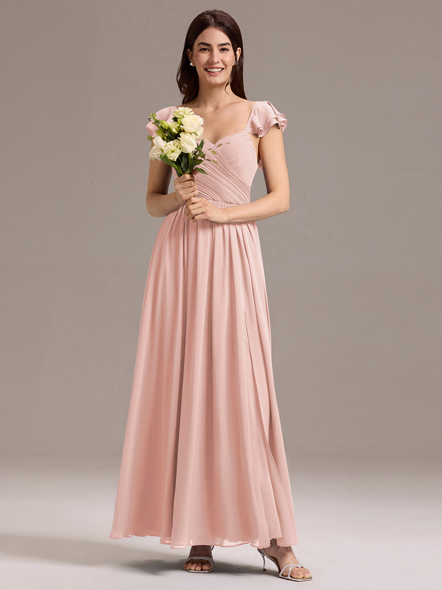 Color=Pink | Custom Made Sleeveless One Shoulder Pleated A-Line Floor Length Bridesmaid Dresses-Pink 24