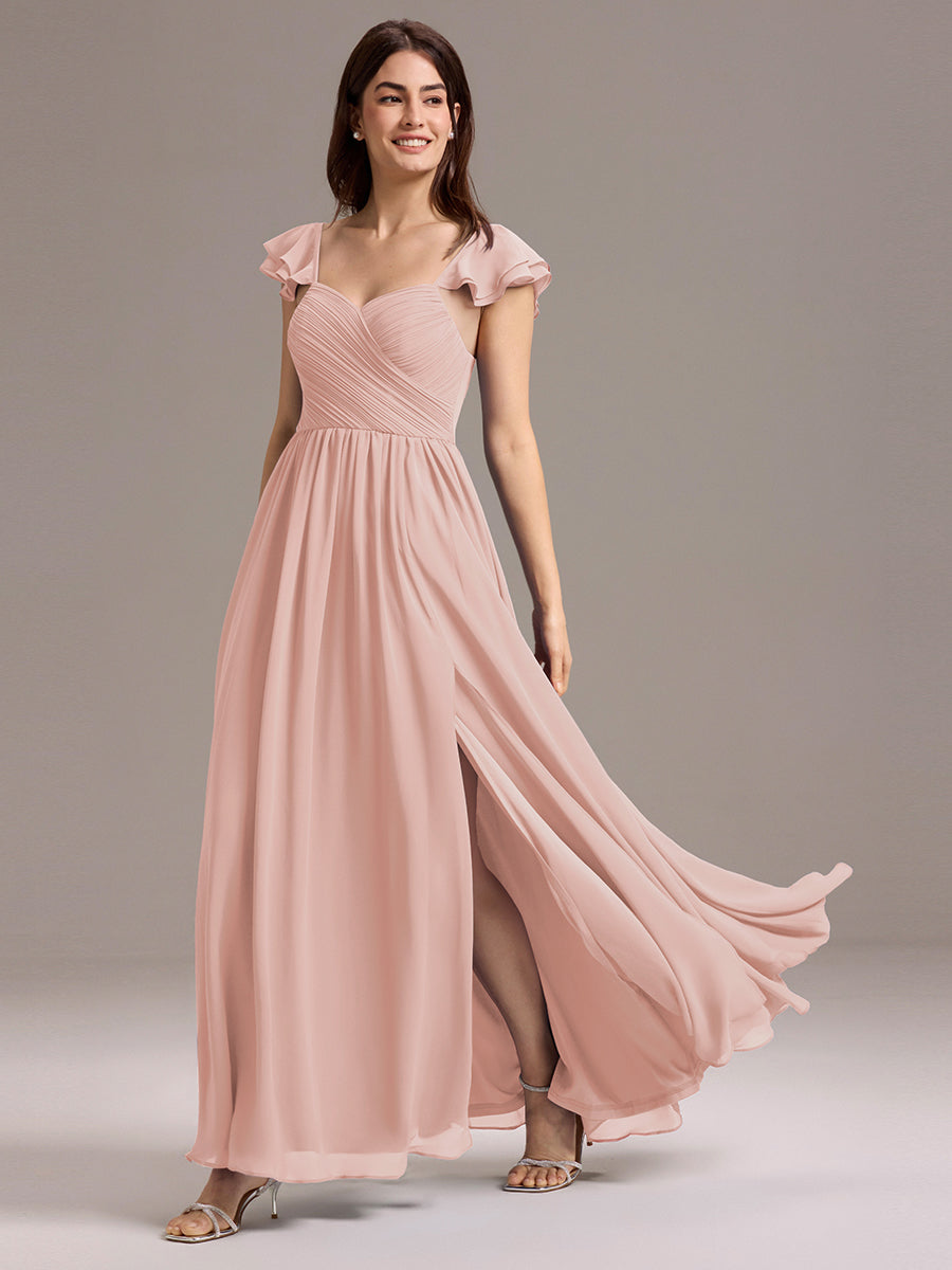 Color=Pink | Custom Made Sleeveless One Shoulder Pleated A-Line Floor Length Bridesmaid Dresses-Pink 25