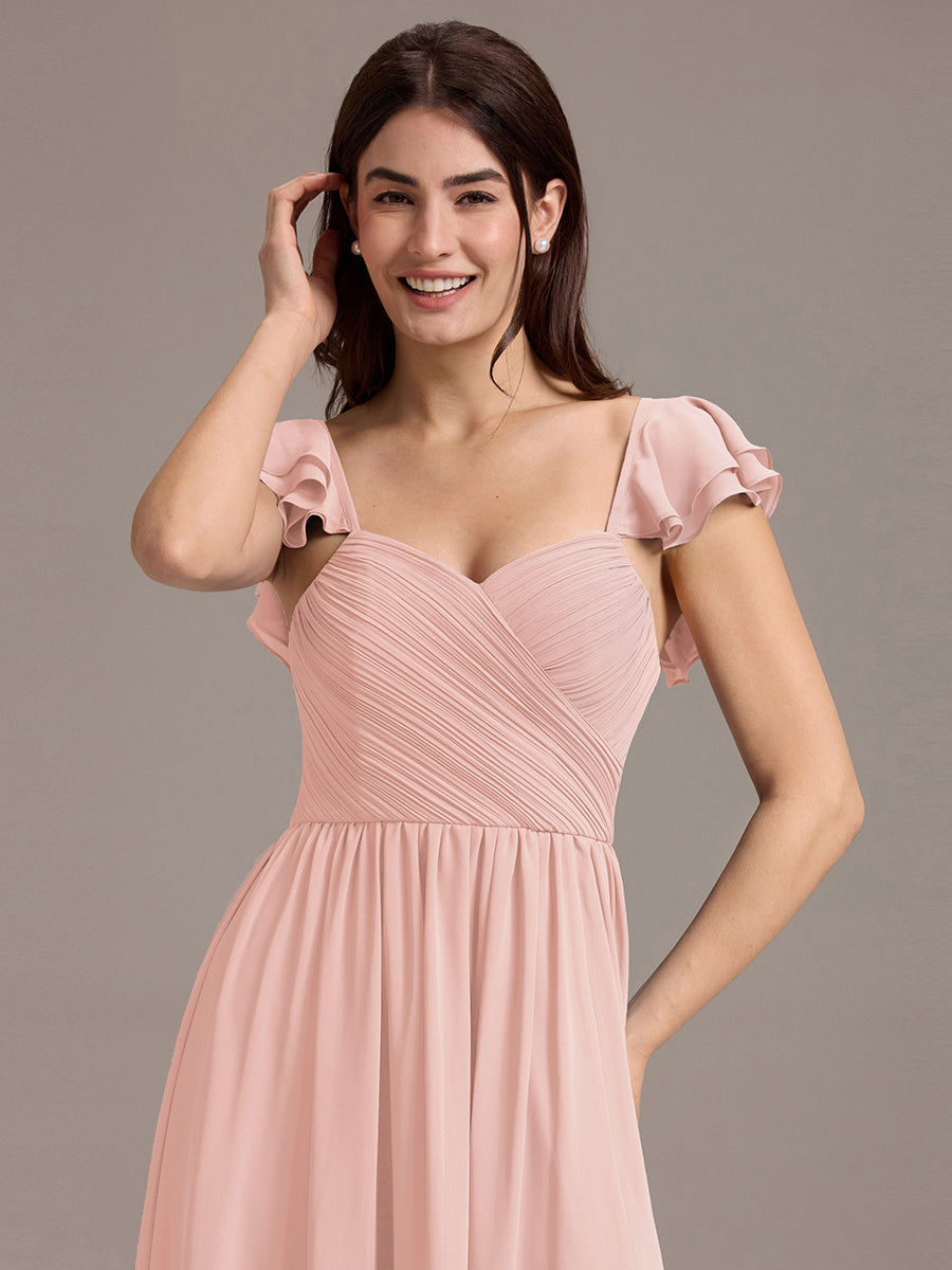 Color=Pink | Custom Made Sleeveless One Shoulder Pleated A-Line Floor Length Bridesmaid Dresses-Pink 23