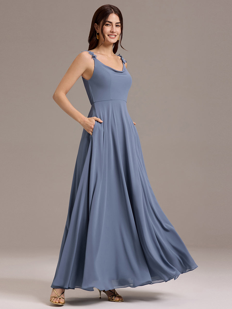 Flowy Chiffon Cowl Neck Backless A-Line Floral Strap Bridesmaids Dress #color_Dusty Blue