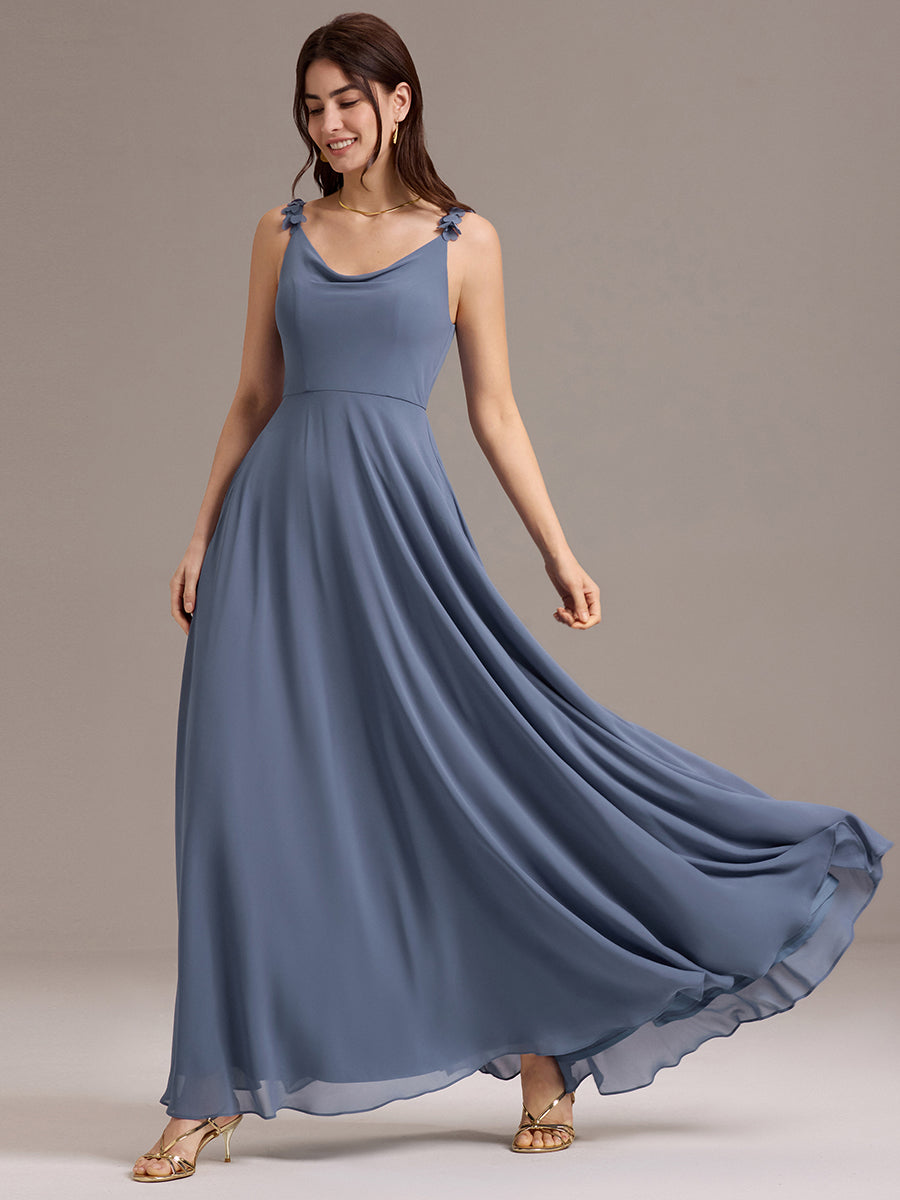 Flowy Chiffon Cowl Neck Backless A-Line Floral Strap Bridesmaids Dress #color_Dusty Blue