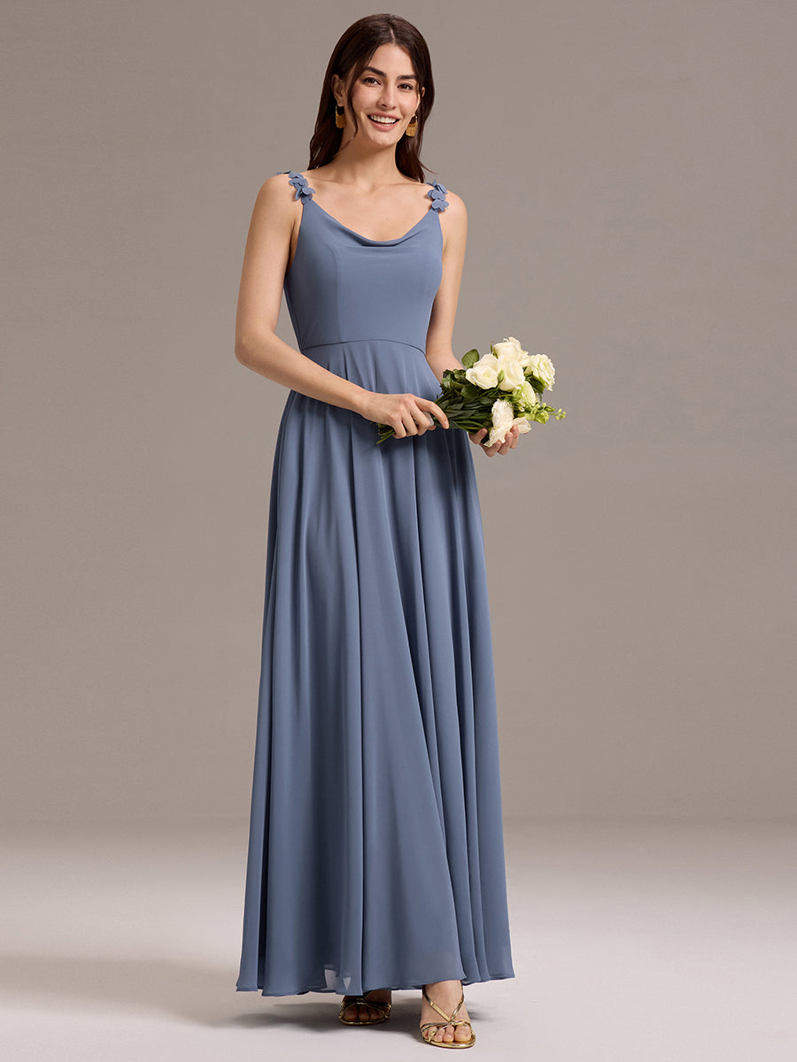 Flowy Chiffon Cowl Neck Backless A-Line Floral Strap Bridesmaids Dress #color_Dusty Blue