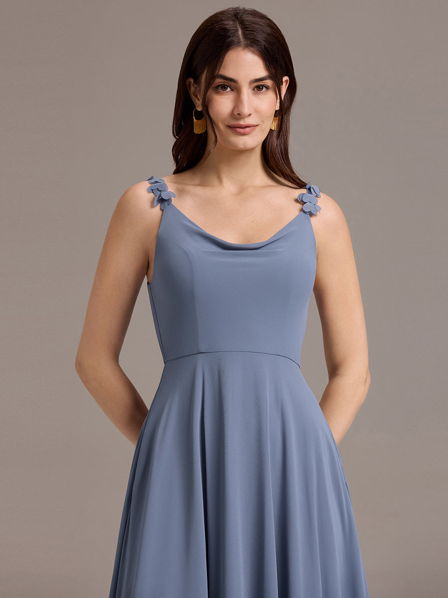 Flowy Chiffon Cowl Neck Backless A-Line Floral Strap Bridesmaids Dress #color_Dusty Blue
