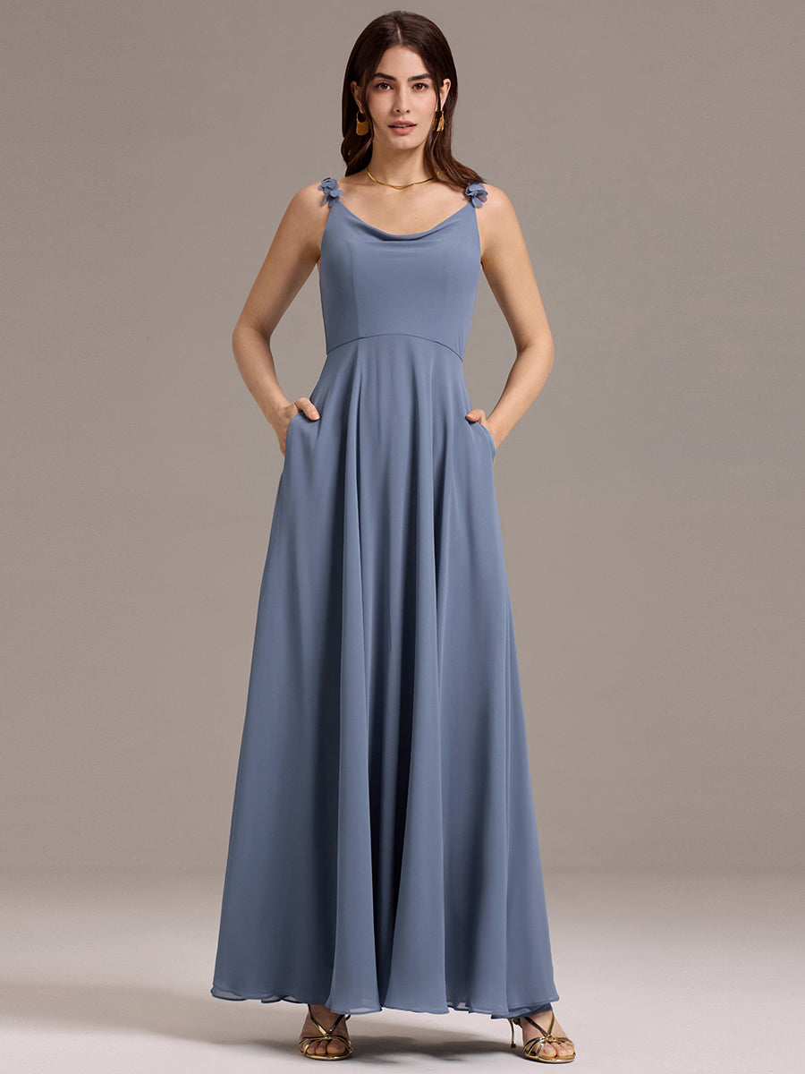 Flowy Chiffon Cowl Neck Backless A-Line Floral Strap Bridesmaids Dress #color_Dusty Blue