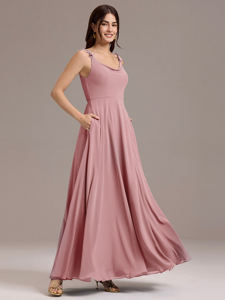 Flowy Chiffon Cowl Neck Backless A-Line Floral Strap Bridesmaids Dress #color_Dusty Rose