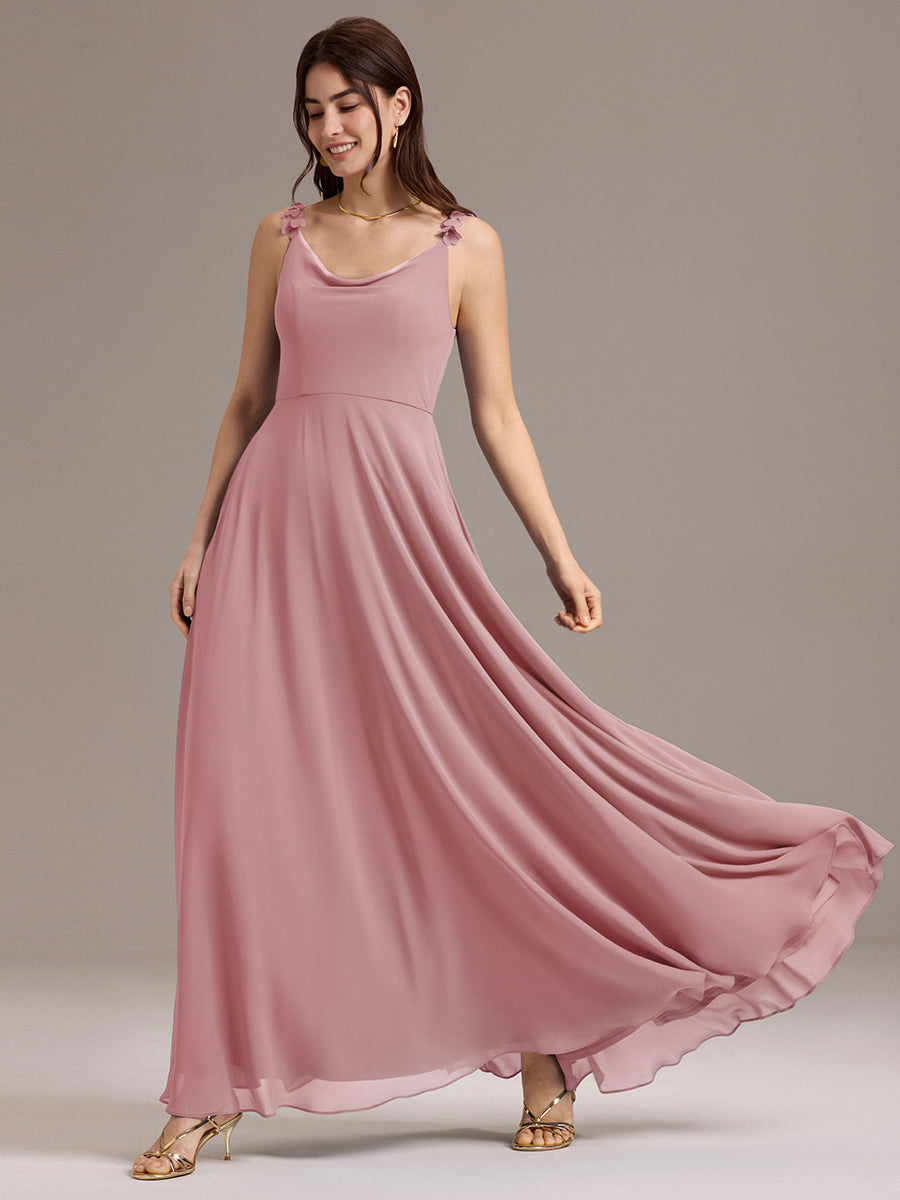 Flowy Chiffon Cowl Neck Backless A-Line Floral Strap Bridesmaids Dress #color_Dusty Rose