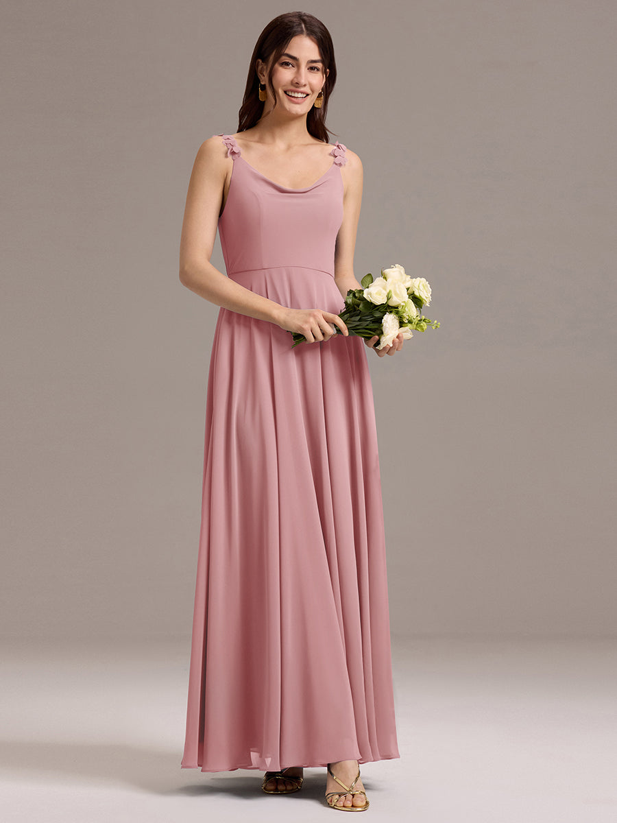 Flowy Chiffon Cowl Neck Backless A-Line Floral Strap Bridesmaids Dress #color_Dusty Rose