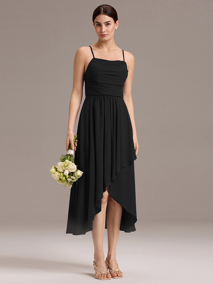 Color=Black | Custom Solutions Sleeveless Cowl Neck High-Low A-Line Non-Stretch Bridesmaid Dresses-Black 10