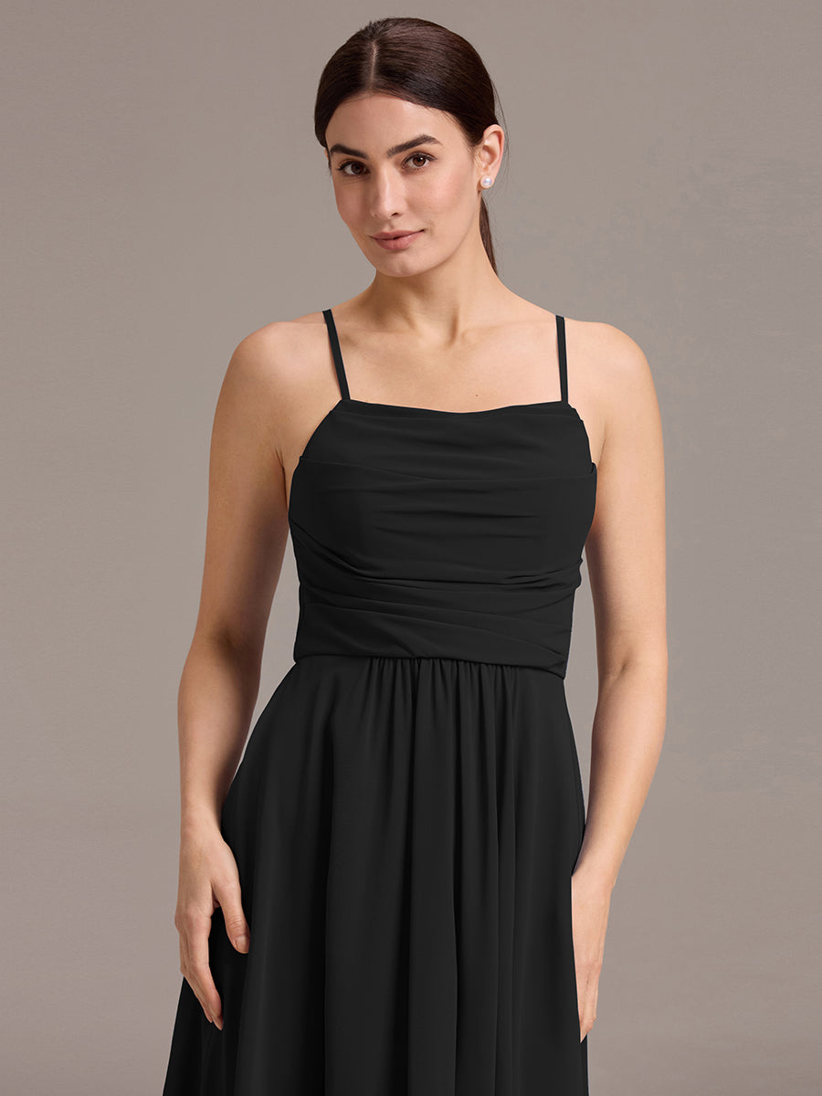 Color=Black | Custom Solutions Sleeveless Cowl Neck High-Low A-Line Non-Stretch Bridesmaid Dresses-Black 8