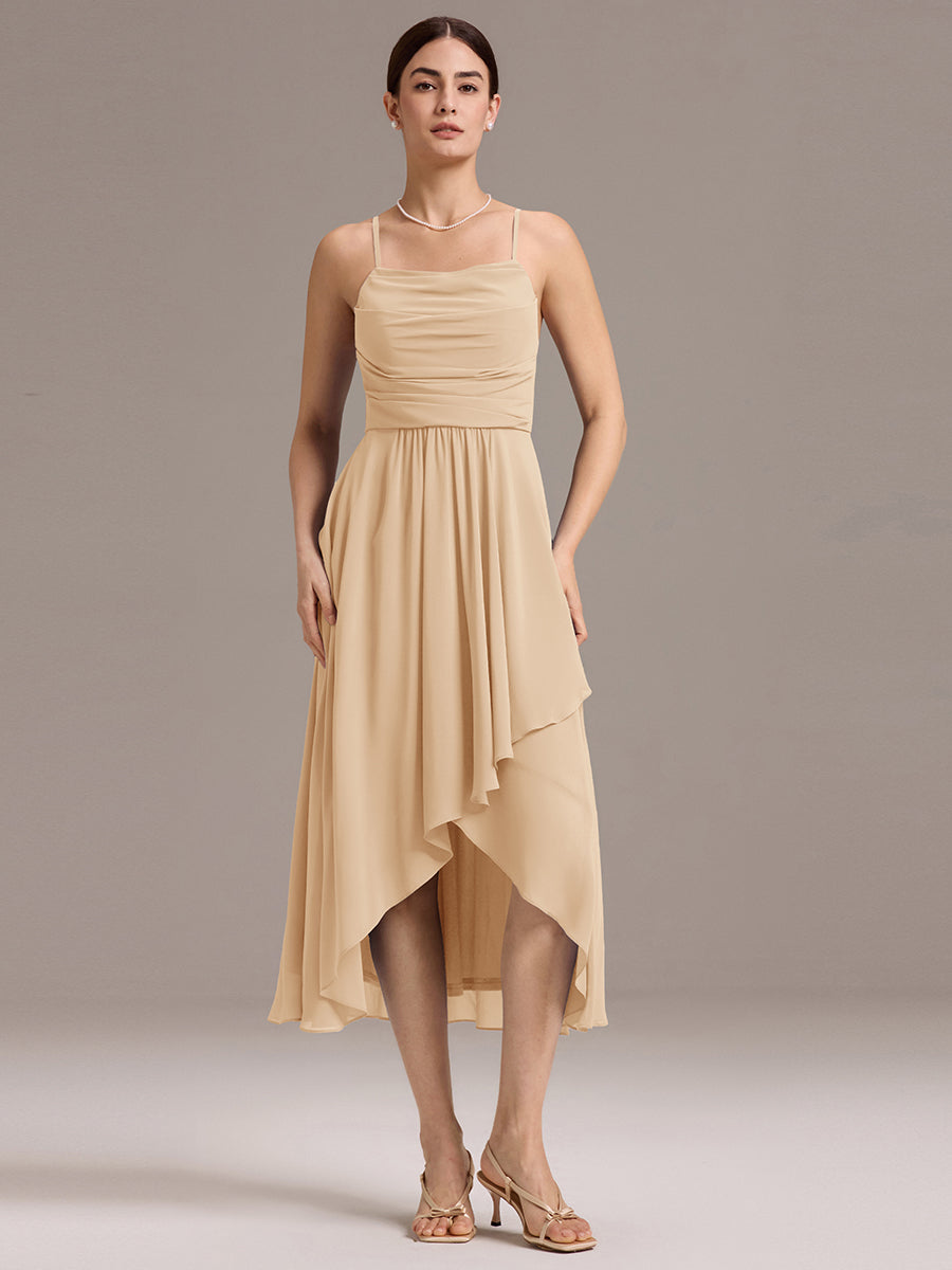 Color=Champagne | Custom Solutions Sleeveless Cowl Neck High-Low A-Line Non-Stretch Bridesmaid Dresses-Champagne 21