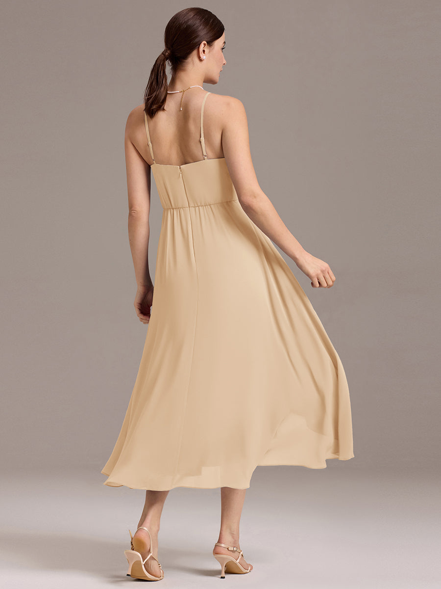 Color=Champagne | Custom Solutions Sleeveless Cowl Neck High-Low A-Line Non-Stretch Bridesmaid Dresses-Champagne 22