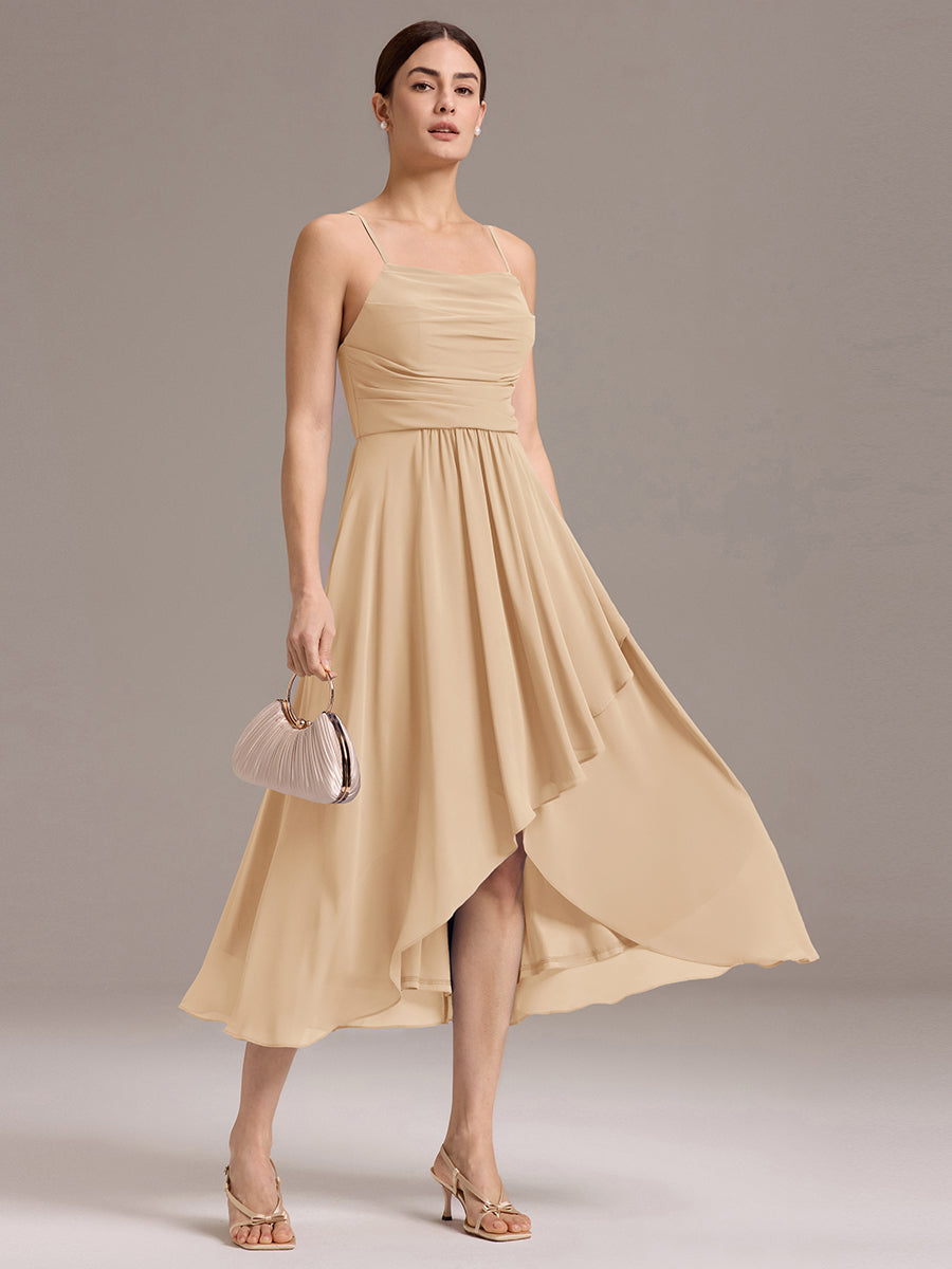 Color=Champagne | Custom Solutions Sleeveless Cowl Neck High-Low A-Line Non-Stretch Bridesmaid Dresses-Champagne 24