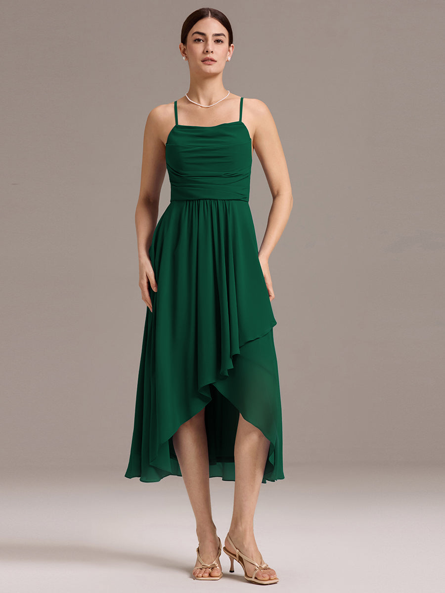 Color=Dark Green | Custom Solutions Sleeveless Cowl Neck High-Low A-Line Non-Stretch Bridesmaid Dresses-Dark Green 16