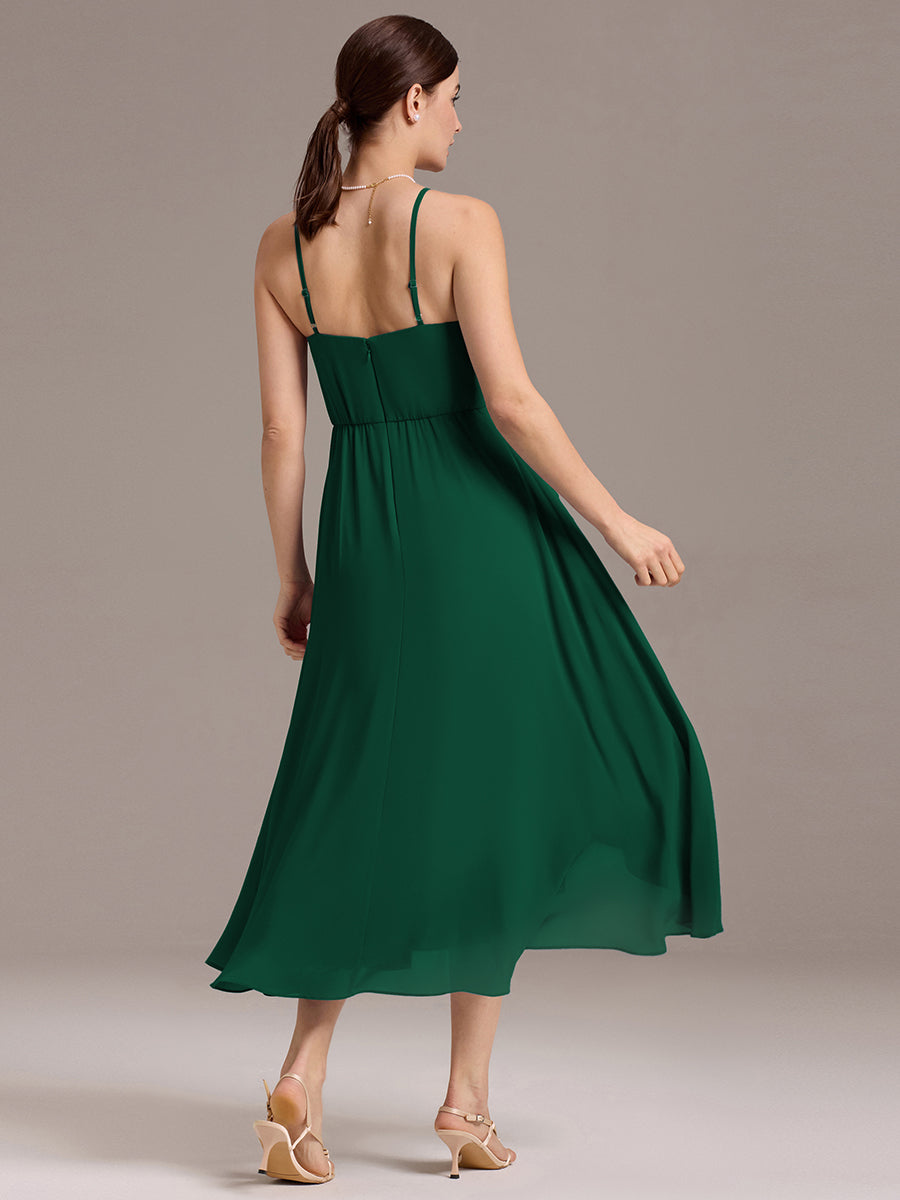 Color=Dark Green | Custom Solutions Sleeveless Cowl Neck High-Low A-Line Non-Stretch Bridesmaid Dresses-Dark Green 17