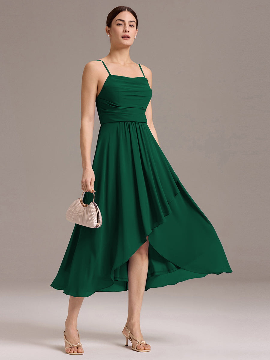 Color=Dark Green | Custom Solutions Sleeveless Cowl Neck High-Low A-Line Non-Stretch Bridesmaid Dresses-Dark Green 19