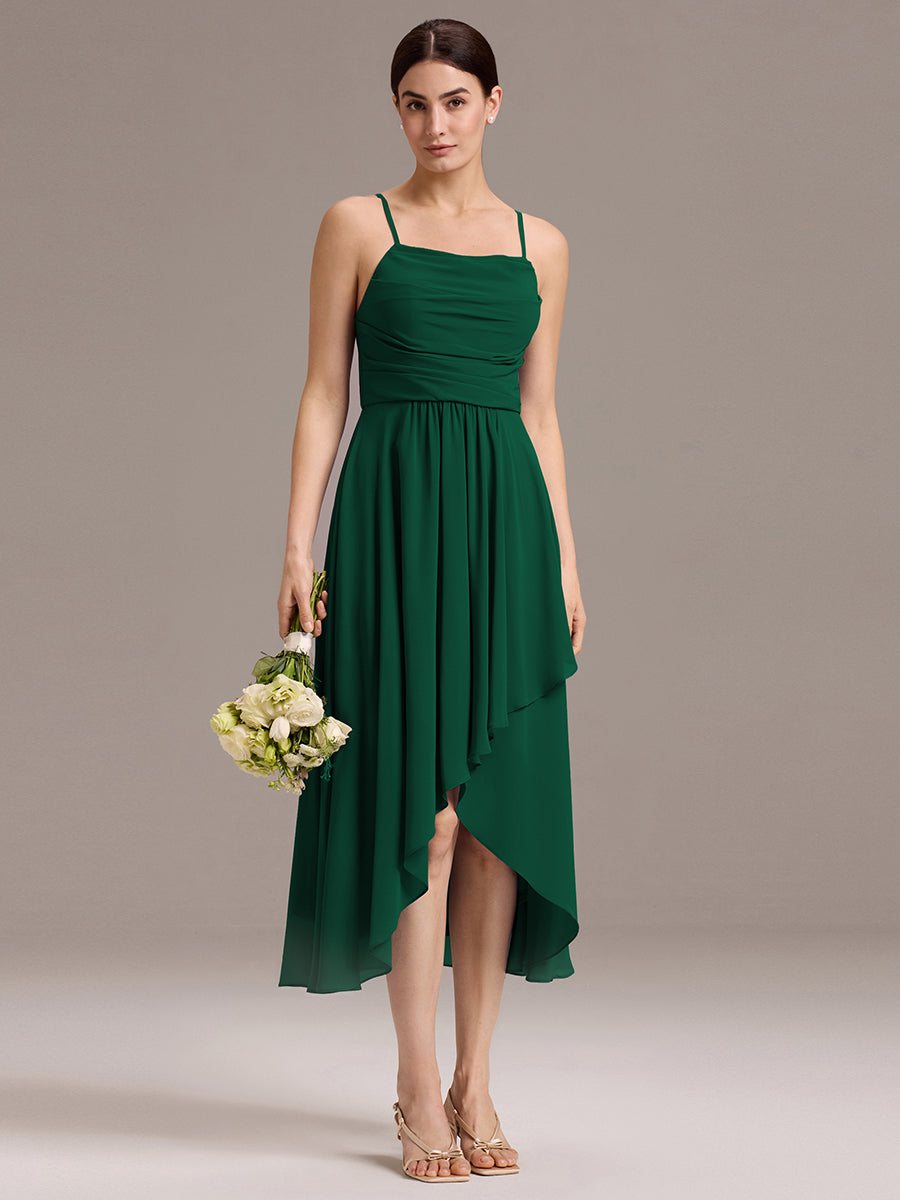 Color=Dark Green | Custom Solutions Sleeveless Cowl Neck High-Low A-Line Non-Stretch Bridesmaid Dresses-Dark Green 20