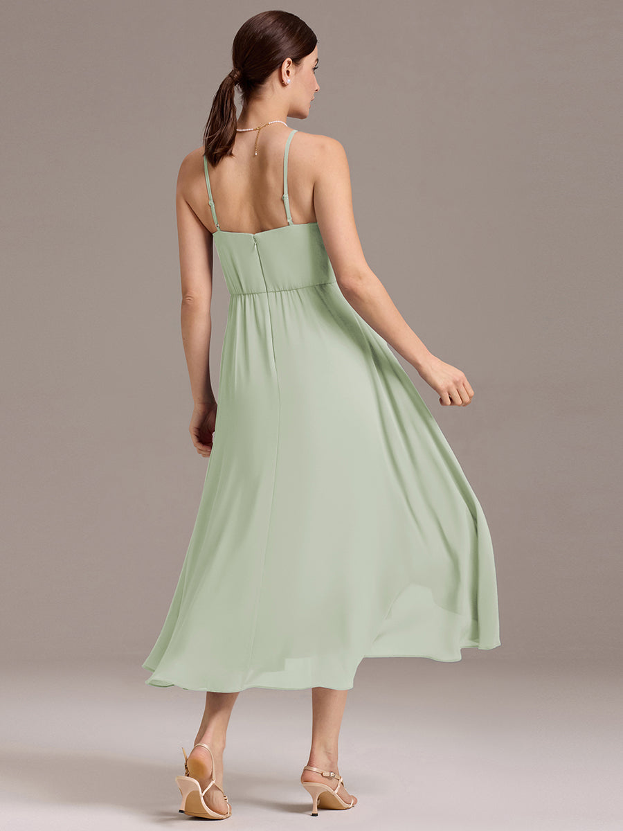 Color=Mint Green | Custom Solutions Sleeveless Cowl Neck High-Low A-Line Non-Stretch Bridesmaid Dresses-Mint Green 12