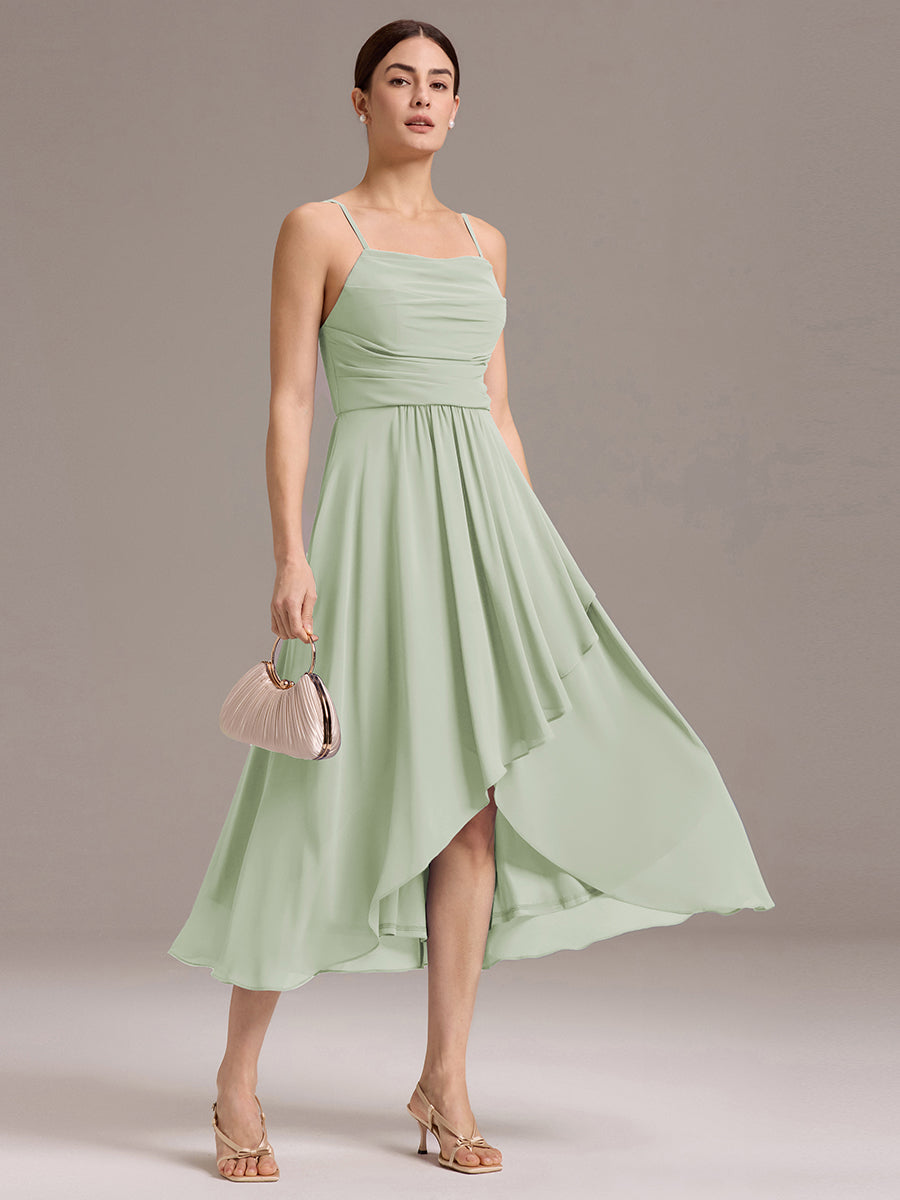 Color=Mint Green | Custom Solutions Sleeveless Cowl Neck High-Low A-Line Non-Stretch Bridesmaid Dresses-Mint Green 14