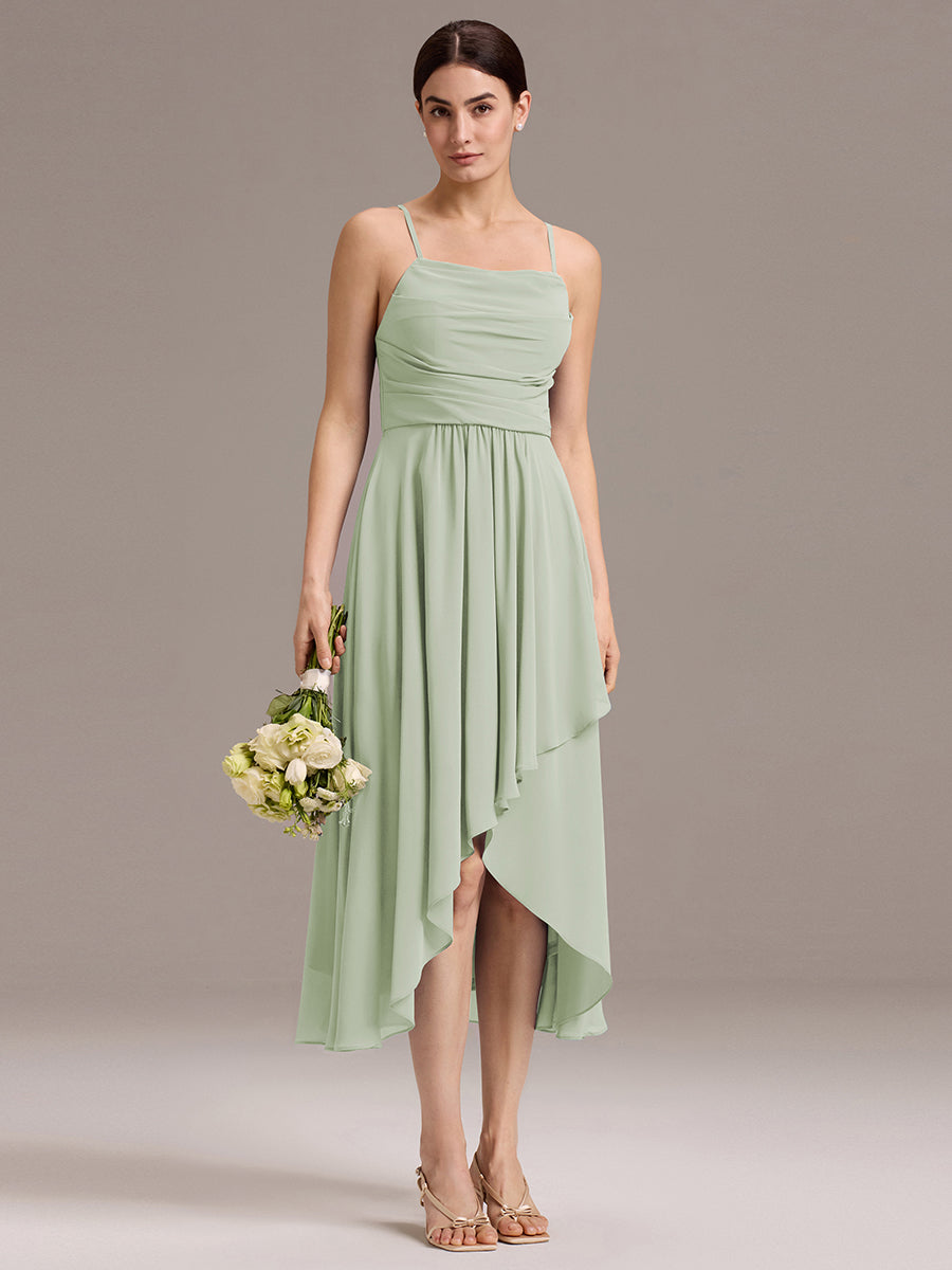 Color=Mint Green | Custom Solutions Sleeveless Cowl Neck High-Low A-Line Non-Stretch Bridesmaid Dresses-Mint Green 15