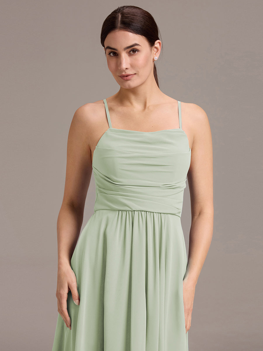 Color=Mint Green | Custom Solutions Sleeveless Cowl Neck High-Low A-Line Non-Stretch Bridesmaid Dresses-Mint Green 13