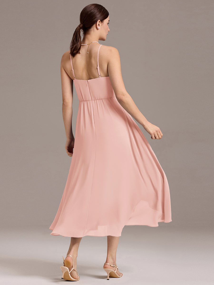 Color=Pink | Custom Solutions Sleeveless Cowl Neck High-Low A-Line Non-Stretch Bridesmaid Dresses-Pink 27
