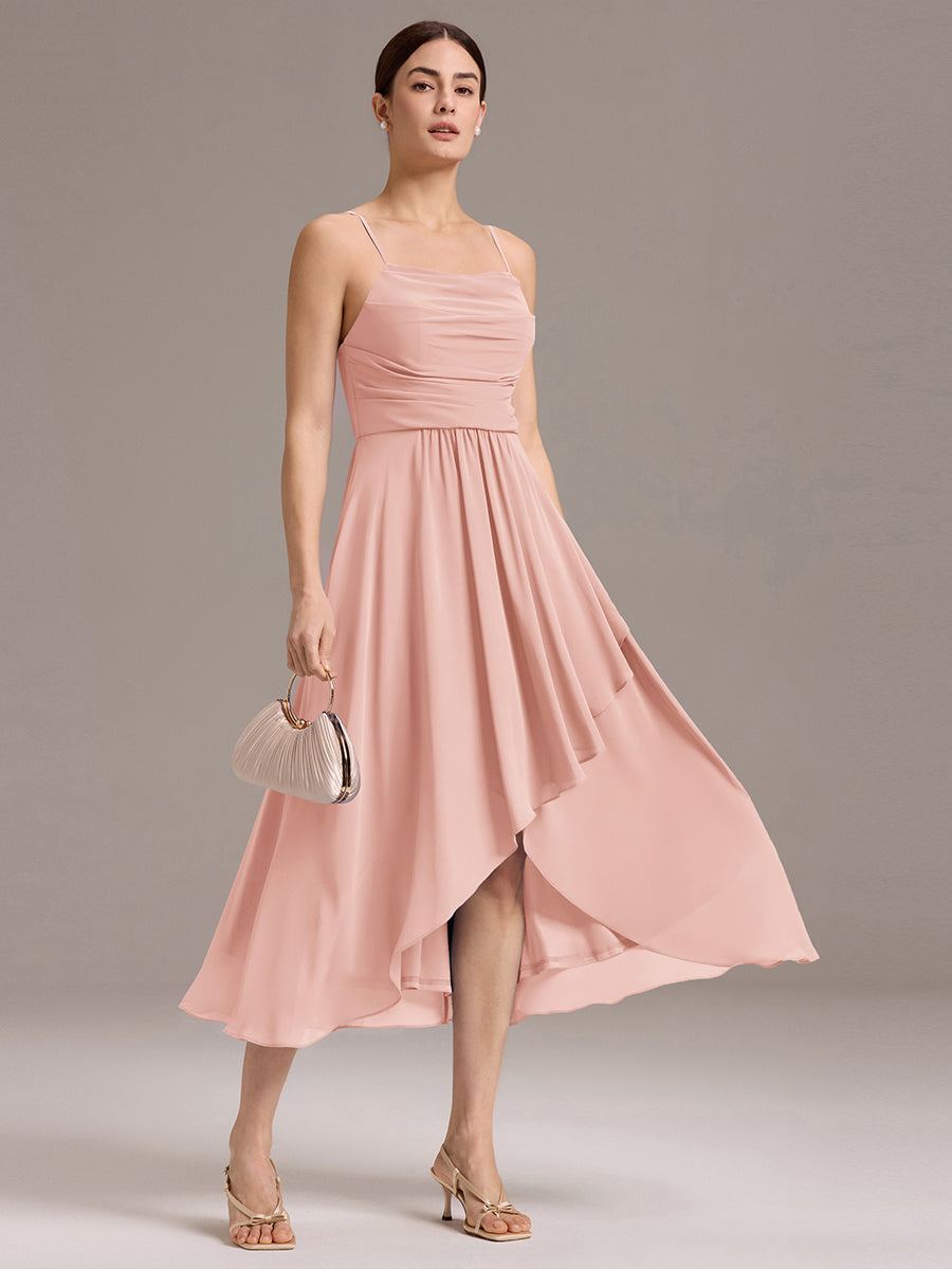 Color=Pink | Custom Solutions Sleeveless Cowl Neck High-Low A-Line Non-Stretch Bridesmaid Dresses-Pink 29
