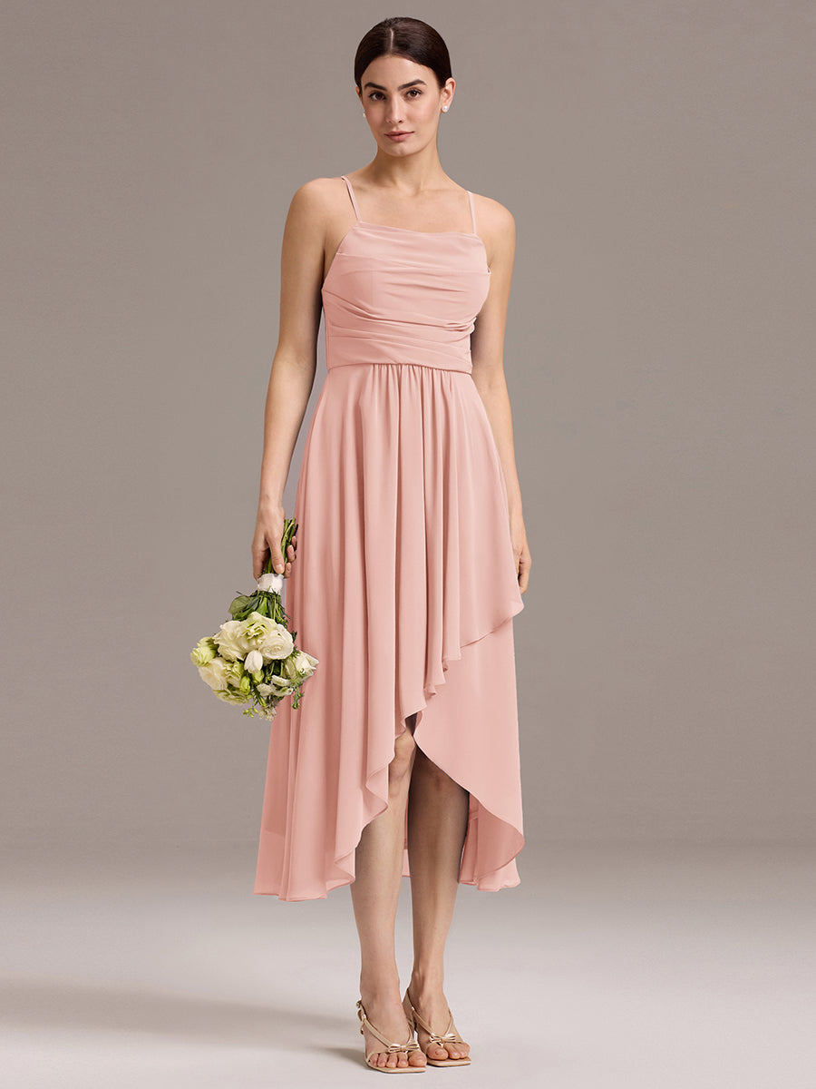 Color=Pink | Custom Solutions Sleeveless Cowl Neck High-Low A-Line Non-Stretch Bridesmaid Dresses-Pink 30