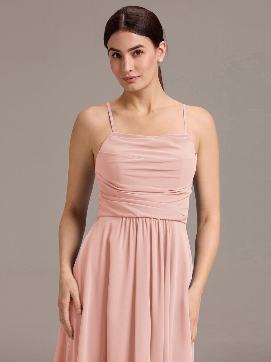 Color=Pink | Custom Solutions Sleeveless Cowl Neck High-Low A-Line Non-Stretch Bridesmaid Dresses-Pink 28