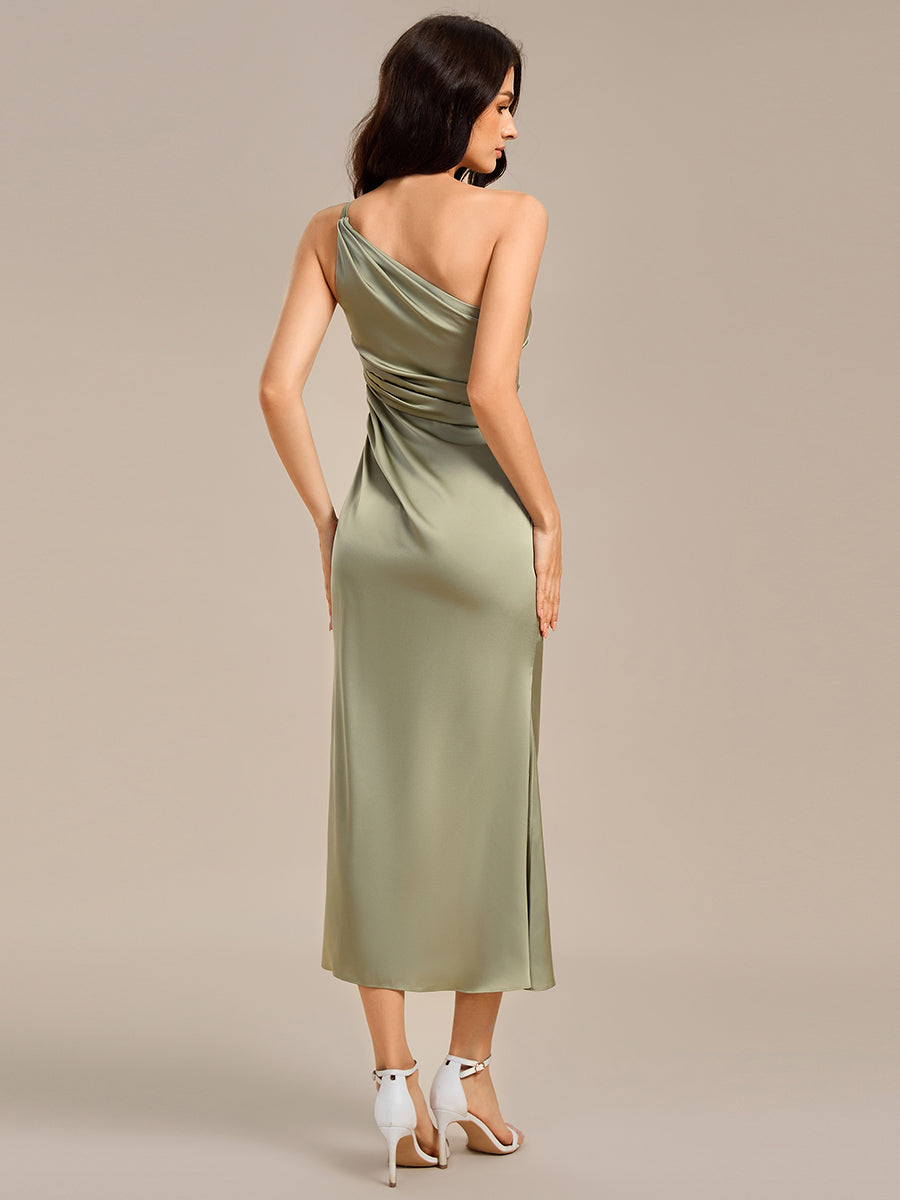 Color=Sage Green | Custom Sleeveless Asymmetrical Mermaid Midi Dress with Slit | Bridesmaid dresses-Sage Green 2