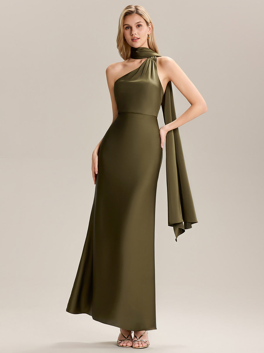 Color=Olive Green | Custom Made Short Sleeves V-Neck Backless Fishtail Floor Length Bridesmaid Dresses-Olive Green 10