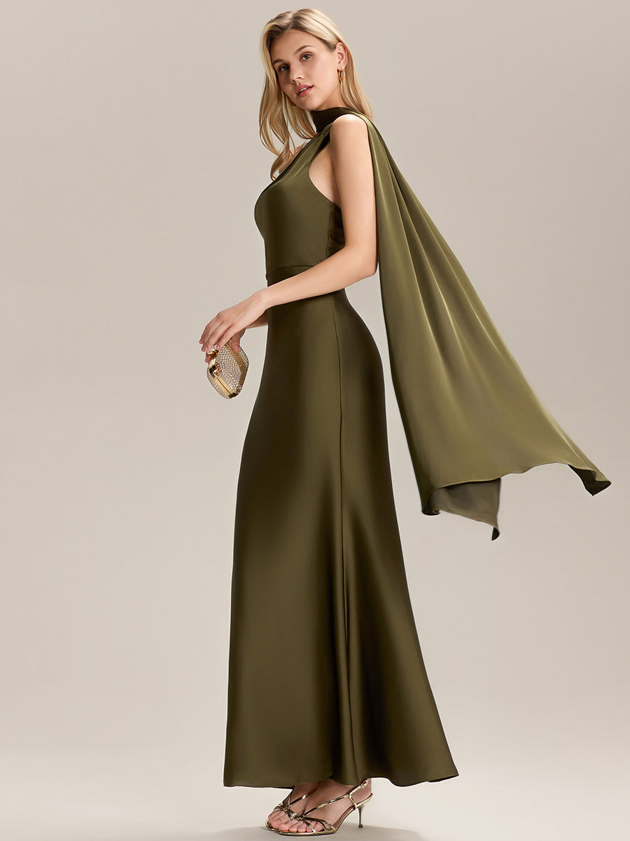 Color=Olive Green | Custom Made Short Sleeves V-Neck Backless Fishtail Floor Length Bridesmaid Dresses-Olive Green 11